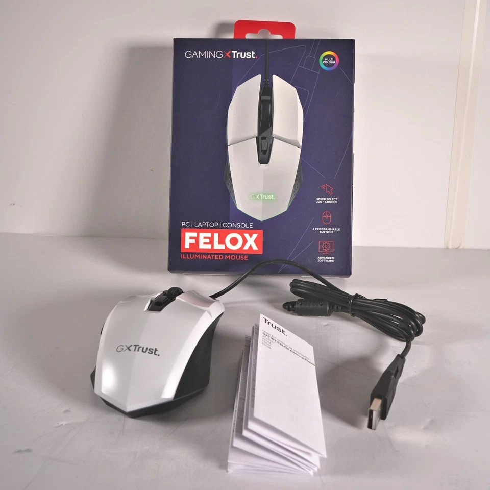 Trust Gaming White FELOX Wired RGB Programmable Mouse New & Sealed - Image 2 of 4