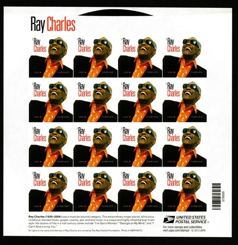 U. S. #4807 MNH, MUSIC ICON RAY CHARLES FOREVER SHEET, FV $11.68 (2013)