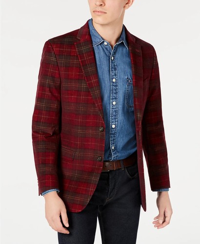 Red Plaid Corduroy Sport Coat 46L 