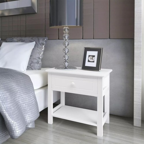2x Nachttisch Weiß Massivholz Nachtschrank Telefontisch Konsole Schublade A9Z4 - Bild 7 von 7
