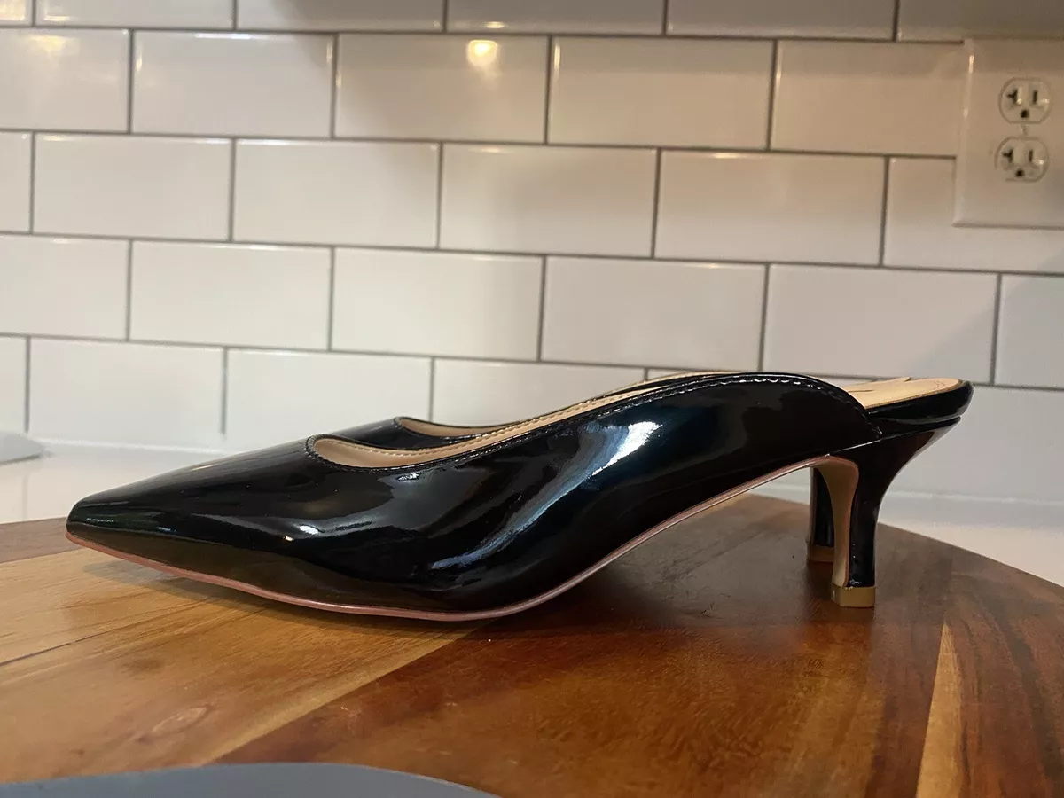 YDN Womens Pointed Toe Low Mid Heel Patent Leather Dress Slip On