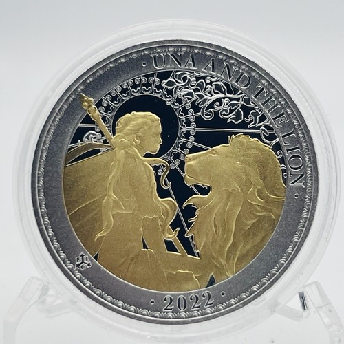 Placa de oro selectiva y de prueba de 1 oz 2022 St Helena UNA AND THE LION moneda de £1 - Imagen 2 de 4