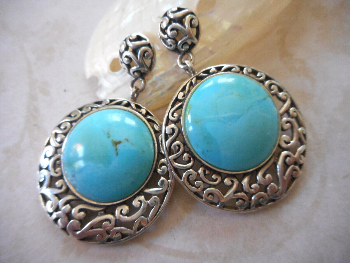 Turquoise Dangle Filigree Sterling Silver Earrings Turquoise Dangle Filigree Sterling Silver Earrings