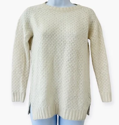 JENNI KAYNE Baby Alpaca Wool Blend Pullover Fisherman Sweater Cream Size XS