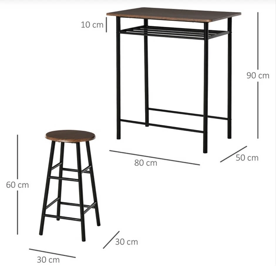Breakfast Bar Table And Stools Kitchen Dining Room 2 Seater Industrial Furniture - Image 2 of 4