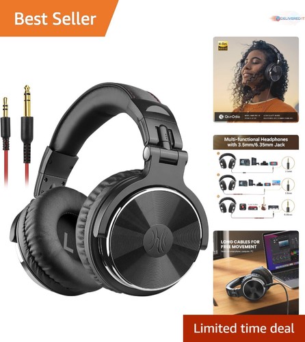 Wired Over Ear Headphones Leather 50mm Drivers Noise Isolation DJ Mixing Travel