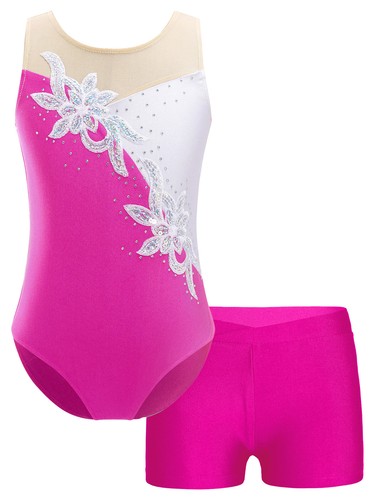 UK Kids Girls Gymnastics Ballet Dance Leotard with Shorts Sets Workout Dancewear - Picture 39 of 97