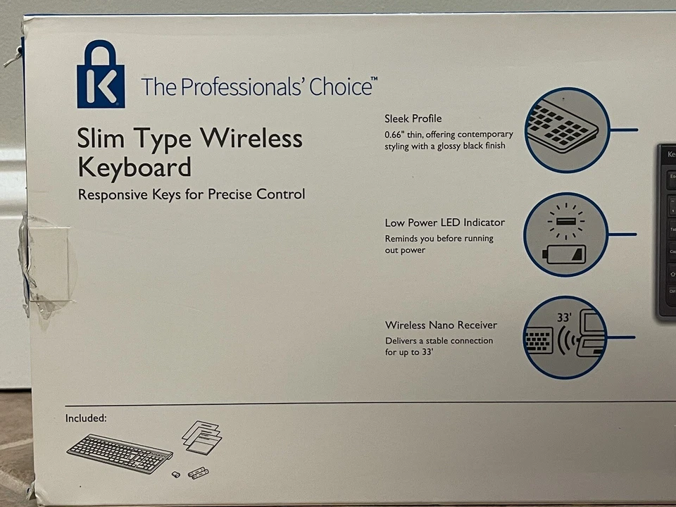 NEW Kensington SlimType Wireless Keyboard Black K72344US For Windows 2/3” Thin - Image 2 of 4