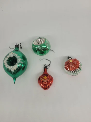 Vintage Christmas Mercury Glass Baubles X4 Christmas Decorations Retro Xmas