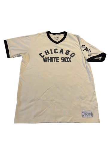 2022 Chicago White Sox Cream Block New Era Tee Official MLB Jersey V-Neck Large
