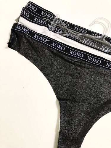 NWT XOXO Panties Thongs 3Pack SizeXL Shiny Black White Green No Show Sparkle - Picture 3 of 4