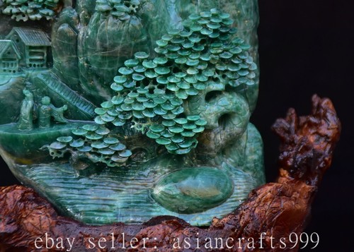 14.2" Chinesische Natürliche Dushan Jade Schnitzen Berg Baum Menschen Statue Sku - Bild 6 von 14