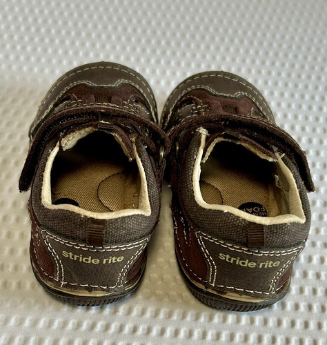 STRlDE RITE Shoes Sz 4.5M NEW Reggie Boys Brown Hook & Loop Slip-ons Nice - Picture 2 of 10