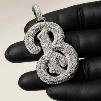 Men's 3Ct Lab Created Diamond B Initial Letter Pendant 14k White Gold Plated