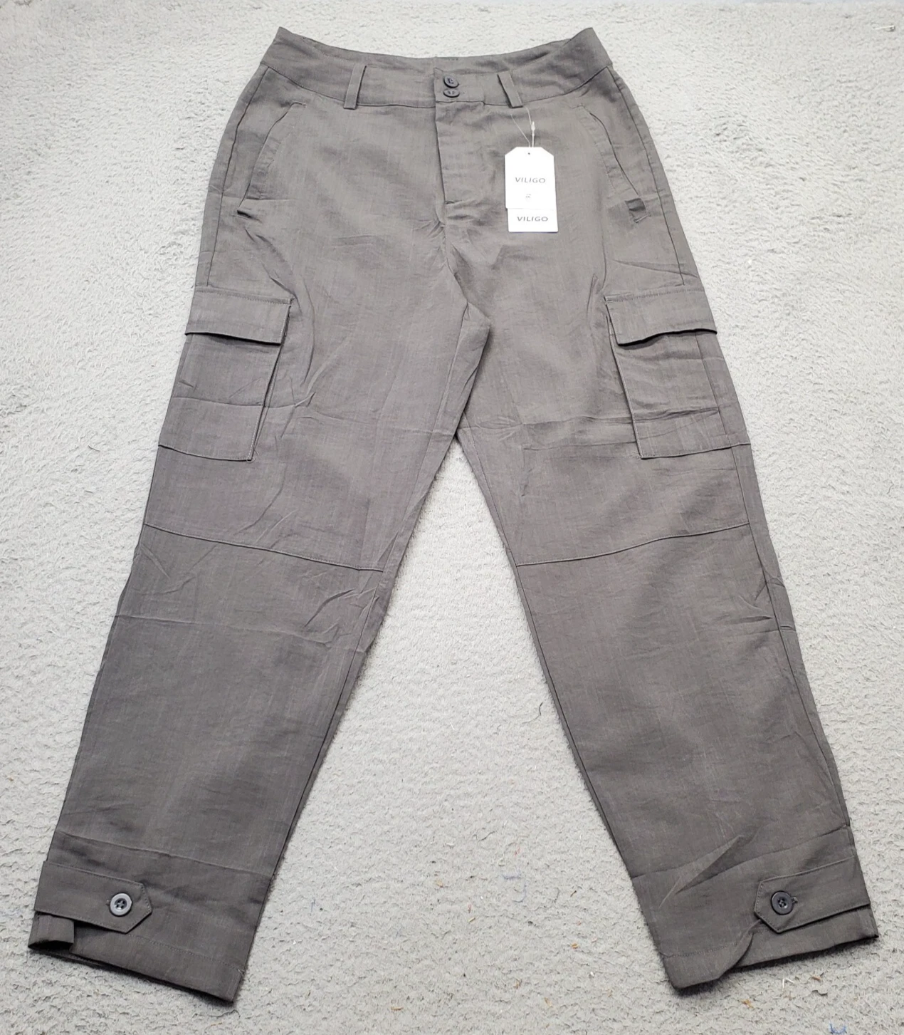VILIGO Cargo Pants Men Size 30 Gray Straight Leg Adjustable Ankle Two Button Fly