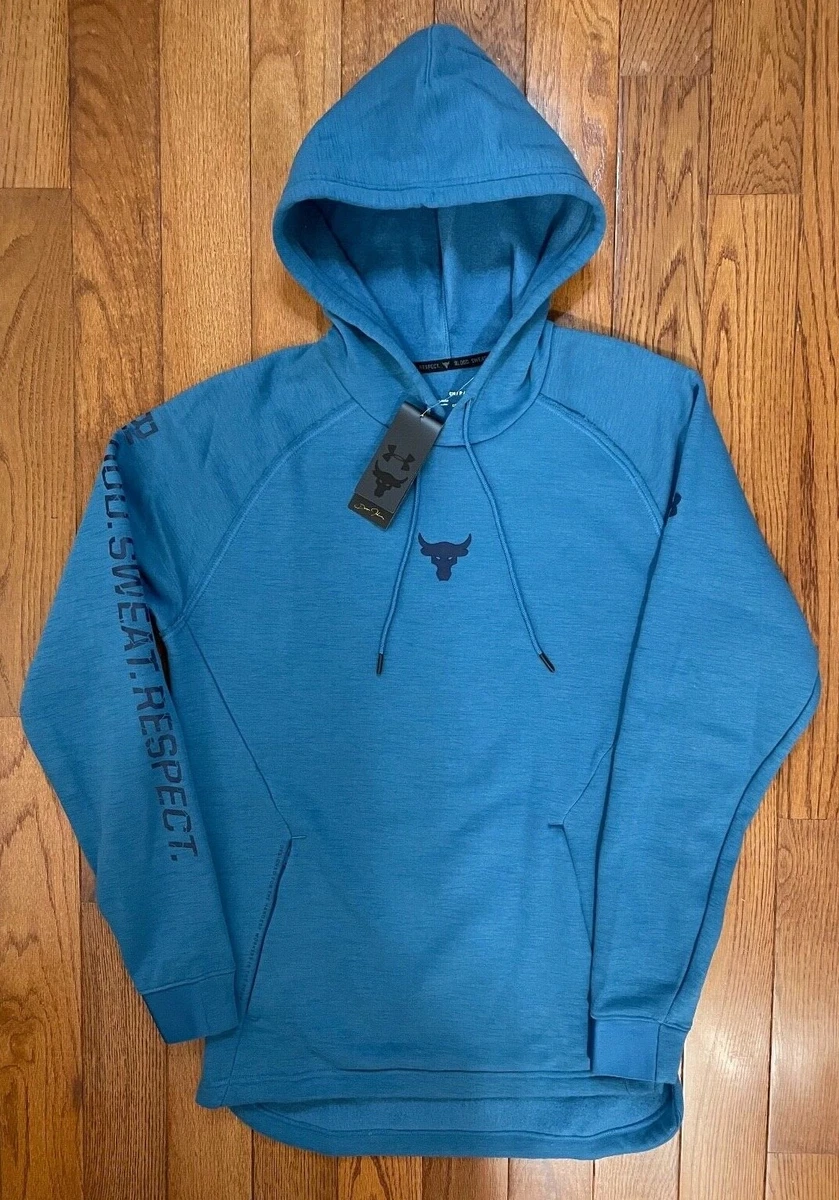 Under Armour Mens Project Rock Charged Cotton Hoodie Blue 1357193 446 Size Small