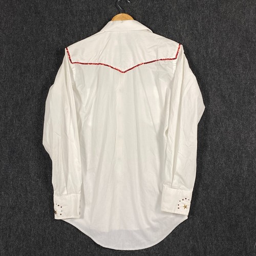 Wrangler Mens 15.5 34 Western Cowboy Cut Pearl Snap Shirt White Red Sequin Star - Picture 13 of 14