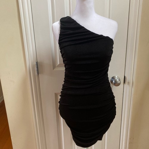 Sophie Rue Women’s Black One Shoulder Bodycon Ruched Mini Dress Size Medium - 第 1/5 張圖片