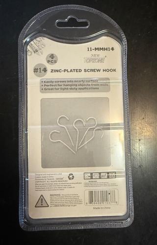 Topzone Zinc Plated Screw Hook #14 Ceiling Hook Flower Bucket Hook 3” 4 pcs pack - Picture 2 of 2