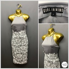 Girl In Mind Grey Laced Pencil Occasion Dress UK 8 EUR 36 Party Clubwear