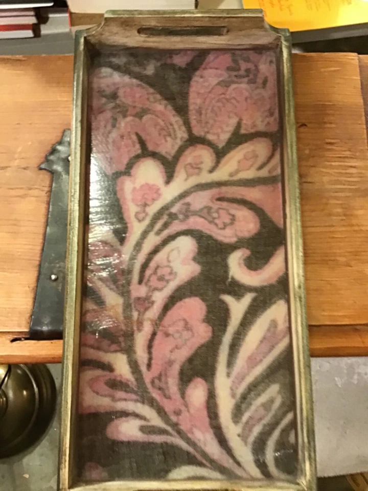 Lillian August 16” x 8” Wood and Glass Serving Tray Beautiful Pattern in EUC - Image 2 of 4