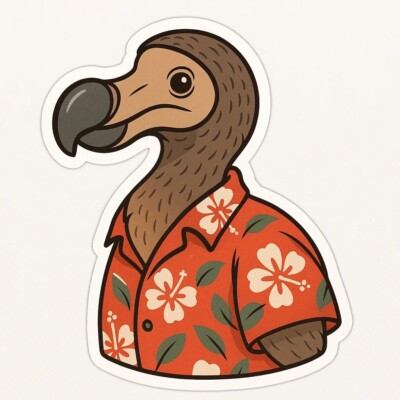 8X Dodo im Hawaiihemd Sticker Lustiger Vogel Aufkleber Exotisches Tiermotiv 9x9c