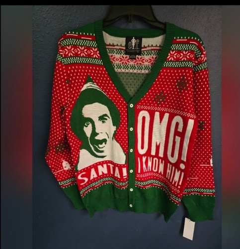Maglione cardigan uomo Elfo brutto Natale nuovo con etichette OMG BABBO NATALE I KNOW HIM S,M,L - Foto 2 di 7
