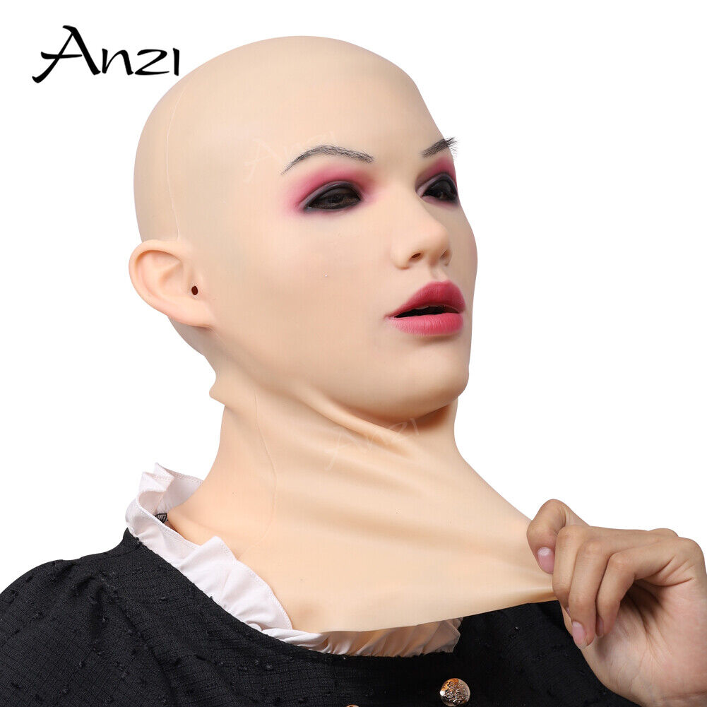 Anzi Realistic Silicone Female Head Mask Halloween Beauty Face for  Crossdresser