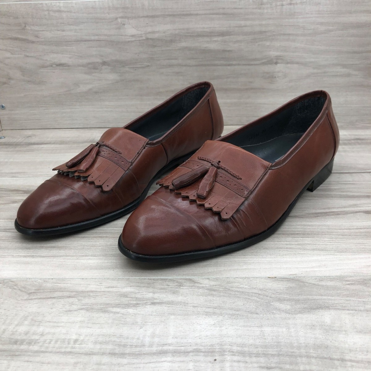 Stacy Adams Loafers Mens 11 Brown Leather Slip On Tassel Shoes Stacy Adams Woven Leather Slip On Tassel Dress Loafers Shoes  main image 2
