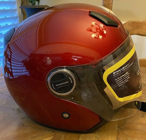 Scorpion EXO-200 3/4 Red Motorcycle Helmet Snell / Dot Med w/ New Shield |  eBay