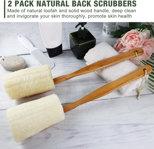 2 Pack Natural Exfoliating Loofah Luffa Loofa Bath Brush on a Stick, Shower Spon - Picture 6 of 12