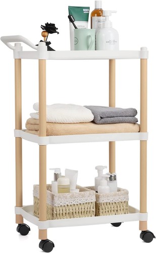 3Tier Rolling Storage Cart Organizer Utility Cart with Lockable Wheels for Home