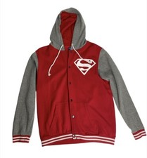 Hoodie Superman Jacket Button Up Red Gray Youth Size 12