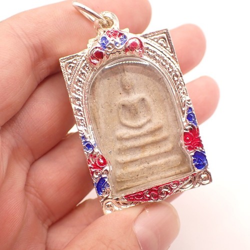 decorated silver metal stone amulet pendant Thailand Buddhist meditation zen - Picture 1 of 7