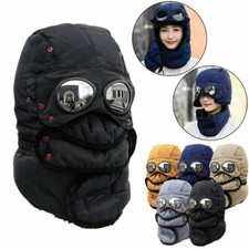 Winter Warm Trapper Hat with Glasses Winter Cycling Windproof Ski Mask Cap