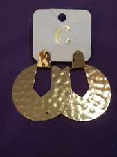 Charming Charlie Large Hammered Disc Earrings, Gold Tone, Door Knocker Style NWT