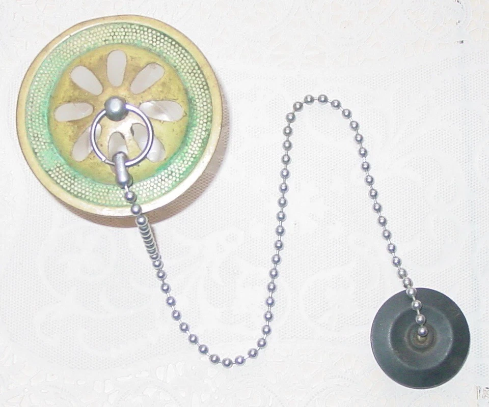 古董爪脚浴缸镍黄铜溢流屏幕和头链排水塞塞 — 第 2/4 张图片