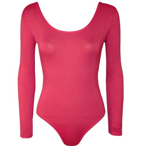 Ladies Women Plain Stretch Jersey Red Tartan Leotard Long Sleeve Top Bodysuit - Picture 4 of 10