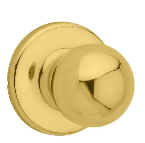 KWIKSET PASSAGE POLO POLISHED BRASS DOOR KNOB SET ROUND DOME HANDLE NON LOCKING - Picture 3 of 5