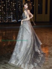Trendy Embroidery Sling Tulle Evening Dresses Cocktail Banquet Prom Gown Party