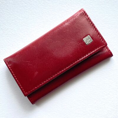 Basile Italian Burgundy Leather Fabric Lined Key Keeper Card Holder 4''
