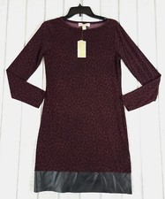 Michael Kors $110 Women's Small Dark Ruby Animal Print Mini Dress Leather Trim