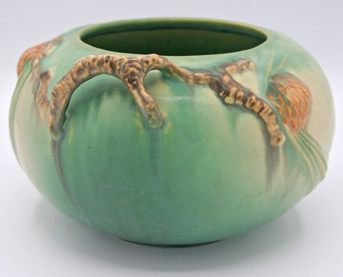 Roseville Pine Cone Green 278-4 Rose Bowl planter 1935 4.5 inch - Picture 3 of 6