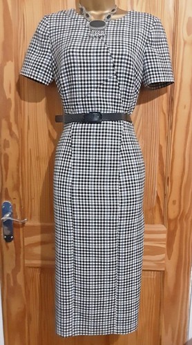 Sale! M&S COLLECTION Midi-Bleistiftkleid schwarz weiß kariert GRÖSSE 8 formell Business