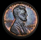 1945 Lincoln Wheat Cent Penny AU Toned  #518