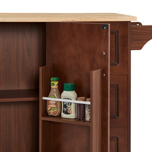 Rolling Kitchen Island with Drop Leaf, Barn Door, Storage Cabinet & Tower Rack - Picture 22 of 24