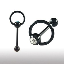 SCHWARZ Doorknocker Zungen Piercing Barbell mit Kristall Kugel Stab mit Ring