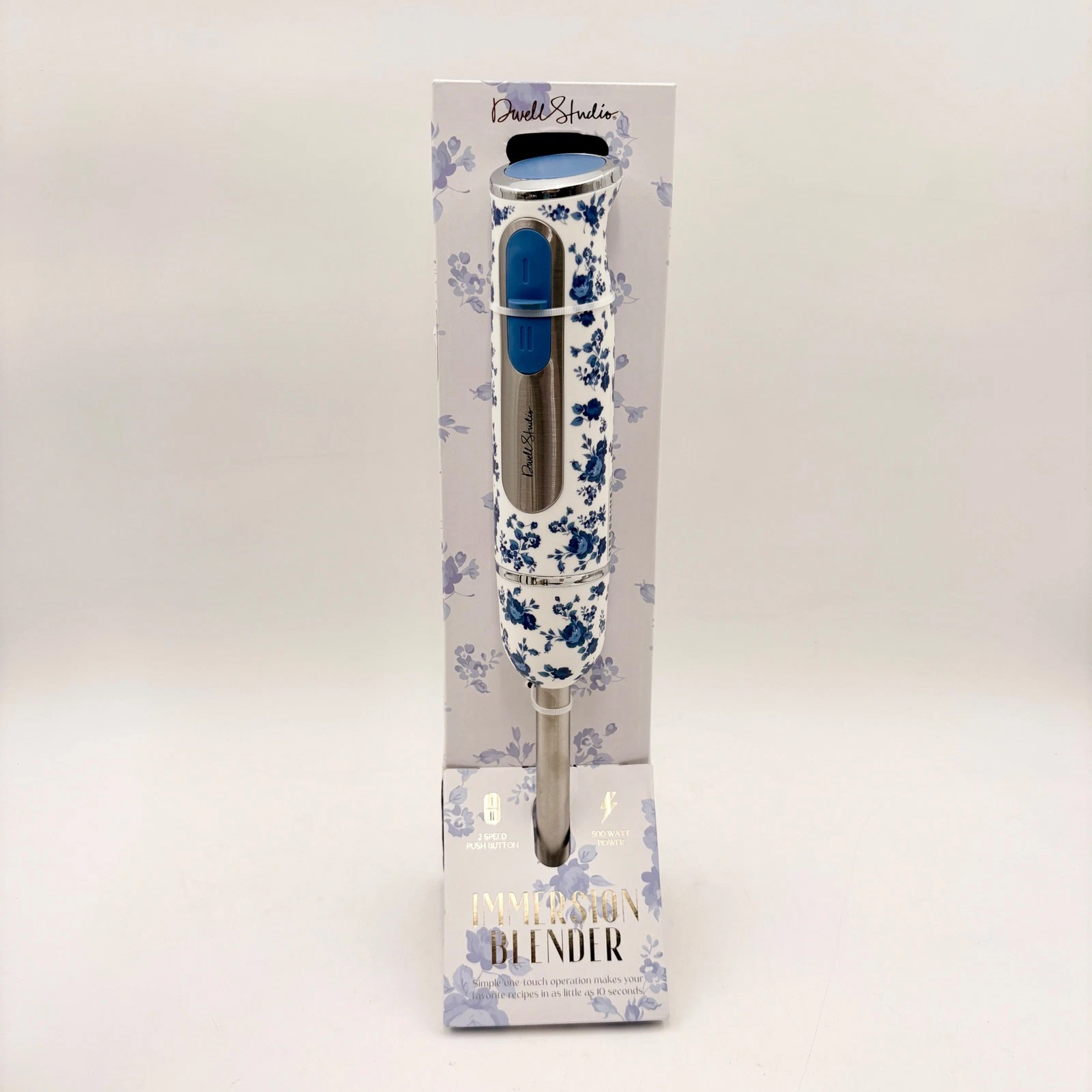 Dwell Studio Immersion Blender 500W 2-Speed Blue Floral White Handheld Mixer NEW