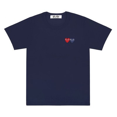 COMME des GARÇONS PLAY Navy T-Shirt Twin Emblem Red X Blue