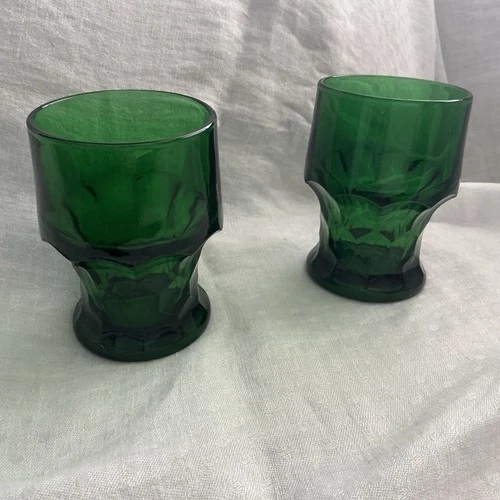 2 Vintage Anchor Hocking Georgian Forest Green Honeycomb Tumblers